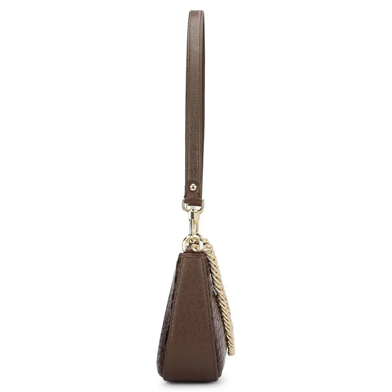 Da Milano Walnut Small Croco Leather Baguette - Walnut for Women | Best Price UAE